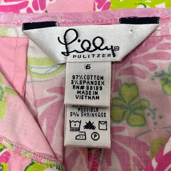 Lilly Pulitzer Vintage Pink & Green Monkey‎ Print Cotton Blend Crop Pants Size 6 - Picture 4 of 8
